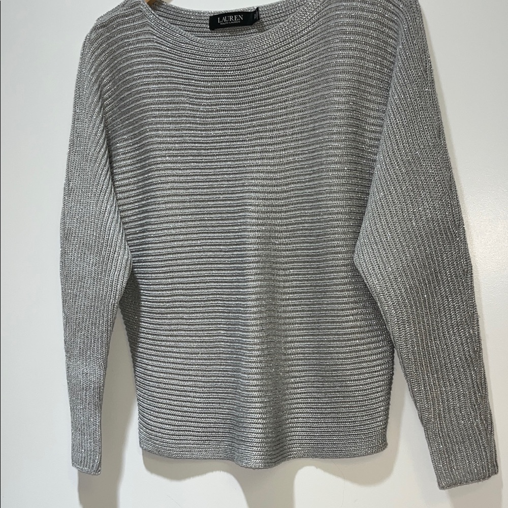 Ralph Lauren Metallic Gray Women's Sweater Size Small boat Neck Oversized